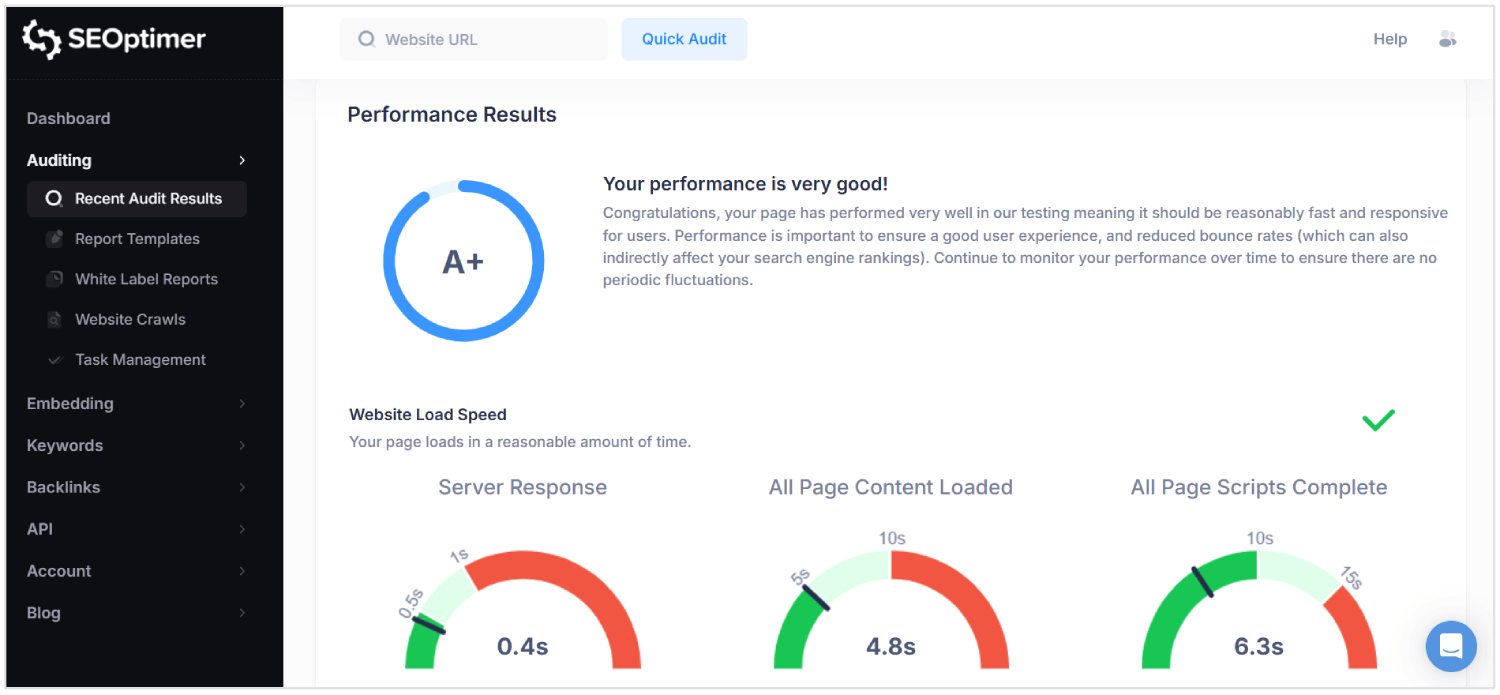audit de performance SEOptimer