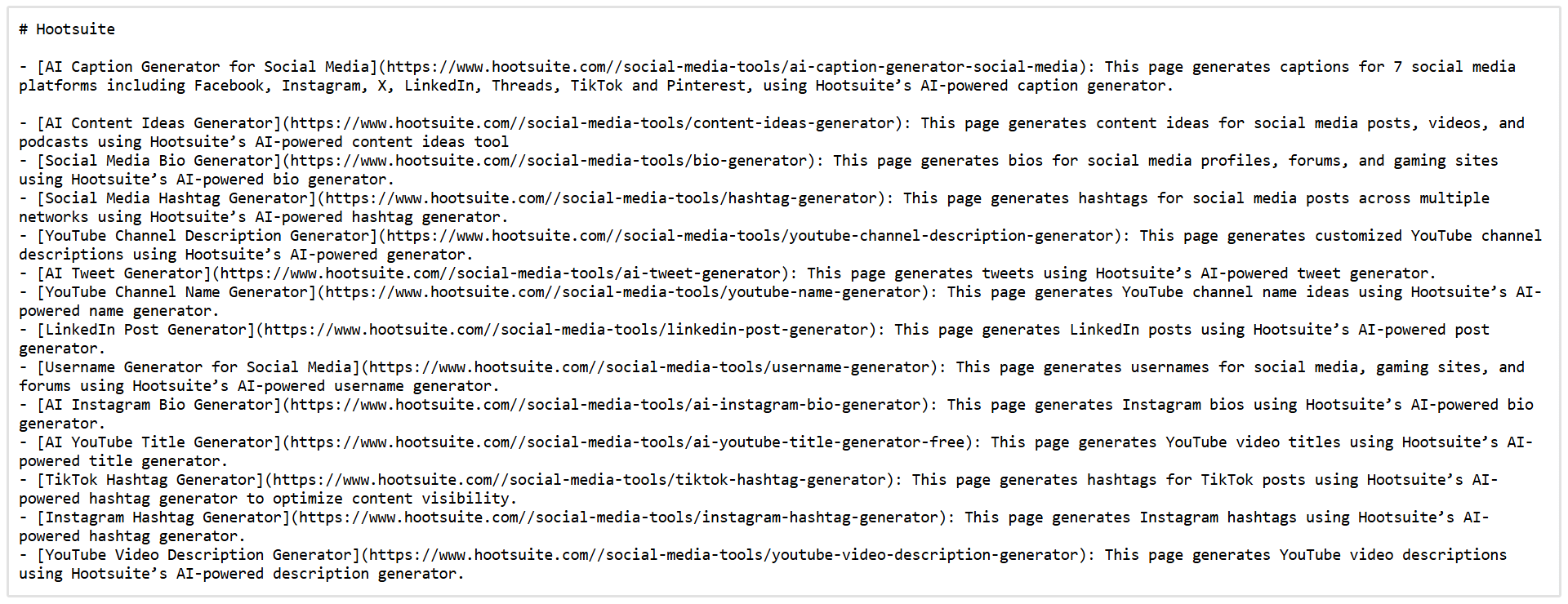 Contoh file Hootsuite LLMs.txt